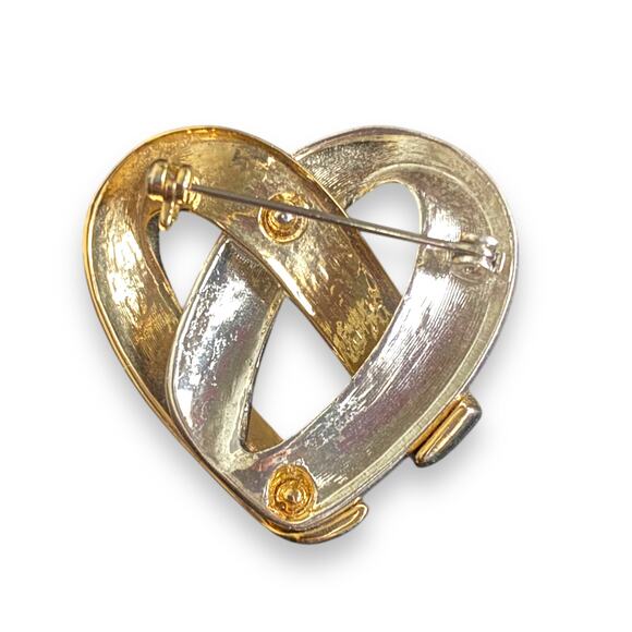 Vintage Knotted Heart Brooch Pin Mid Size Gold Silver Woven Metal Back Pin 1980s - Picture 4 of 11